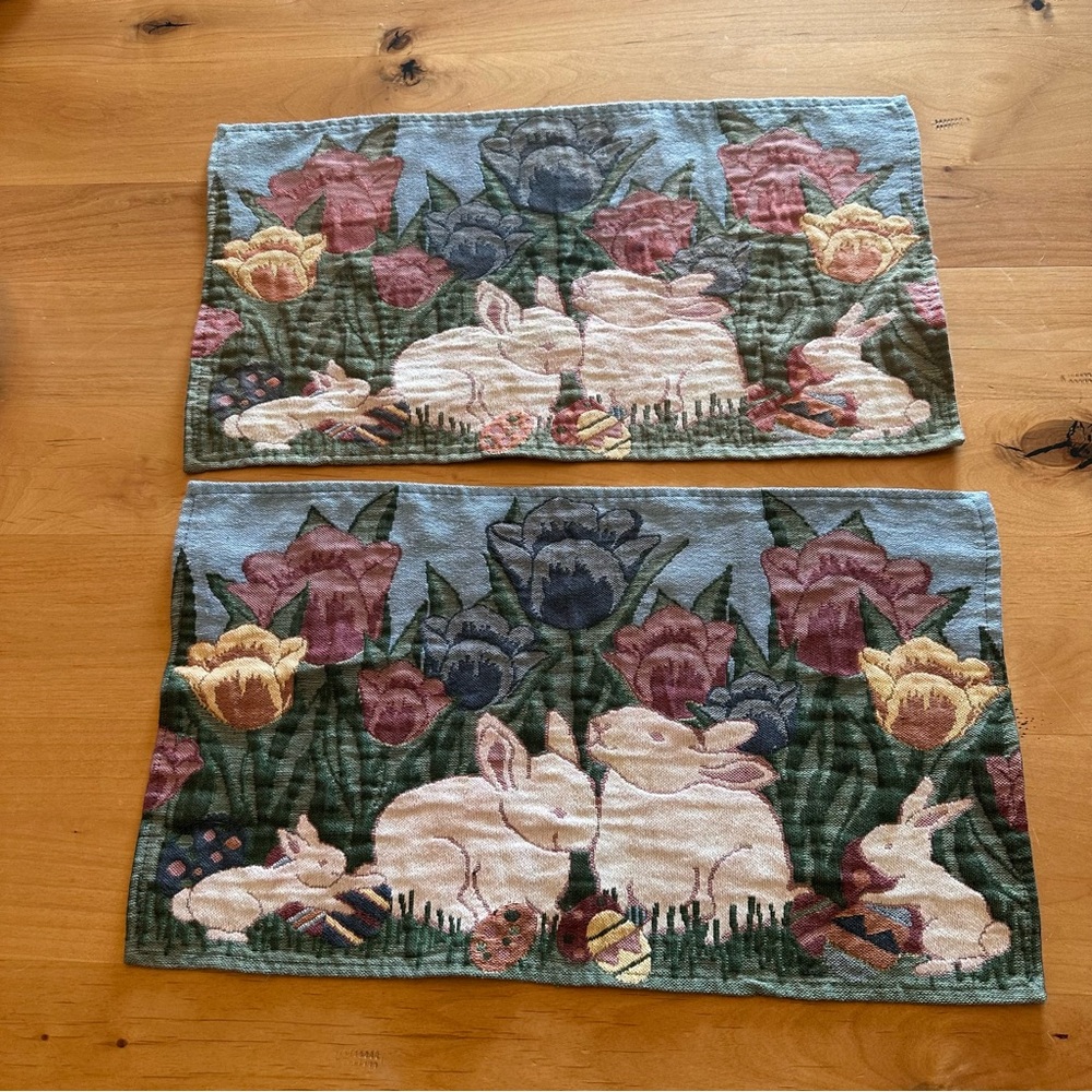 Park B Smith Easter Bunny Rabbit tapestry placemats set of 2